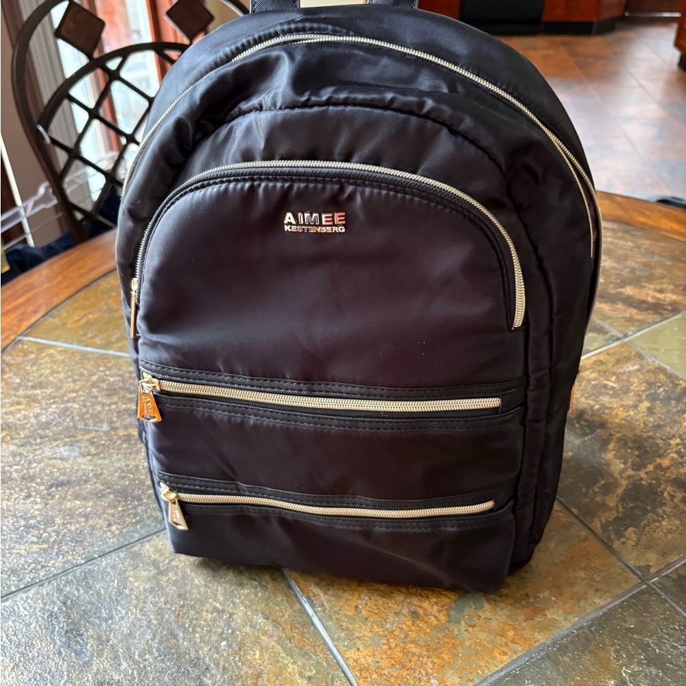 Aimee Kestenberg Black Backpack with Gold Accents